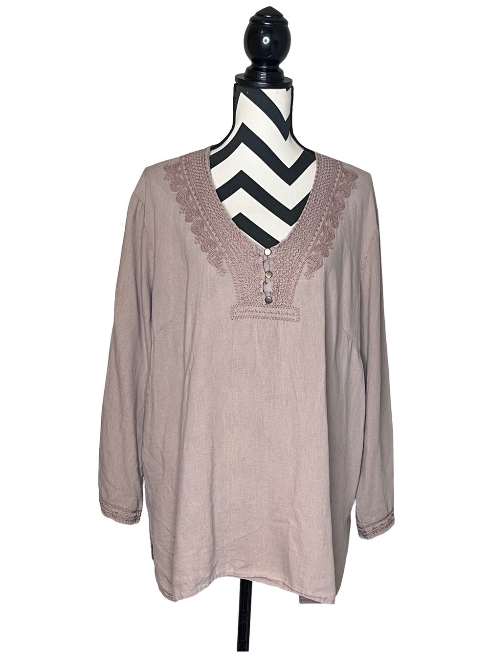 Cynthia Rowley Neutral Linen Lagenlook Embroidered Boho Tunic Top Sz 3X